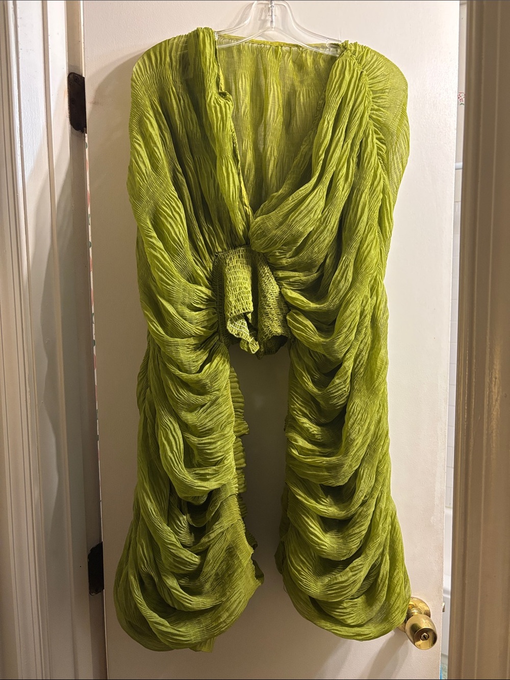 Lime Green Ruched Draped Women's Blouse